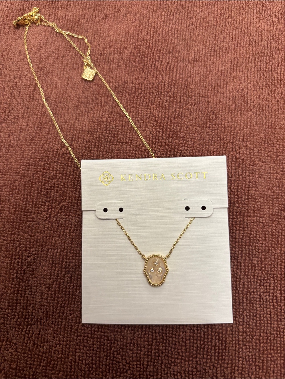 Kendra Scott Gold Necklace with Peach Crystal Pendant